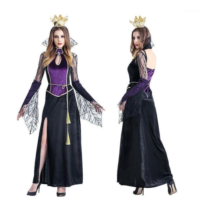 

Fashion Purple Queen Long Dress with Crow Costume Adult Elf Princess Dress Fairy Tale Cosplay Witch Costume Sexy Girls1, Multi