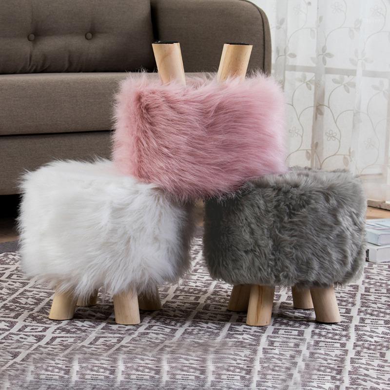 

Round Ottoman Cover Plush Makeup Table Stool Protector Foot Rest Ottoman Cover for Bedroom Round Stool Slipcover1