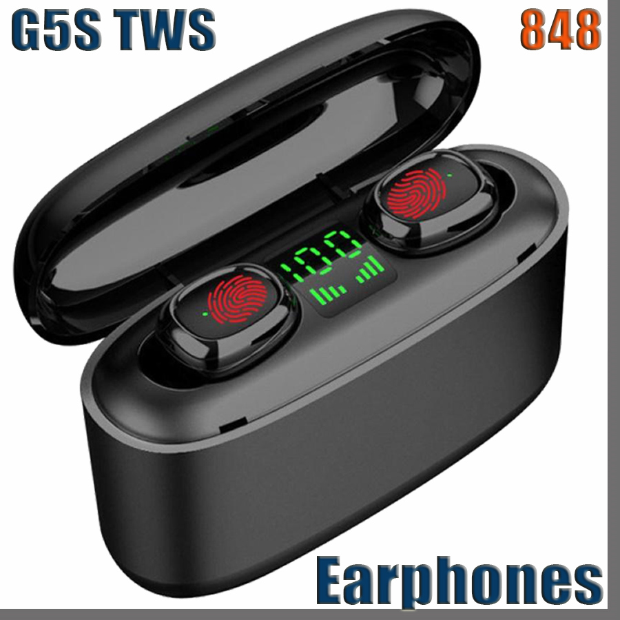 

848D Wireless Earphone Bluetooth V5.0 G5S TWS Wireless Bluetooth Headphone LED Display With 3500mAh Power Bank Headset With Microphone, Black