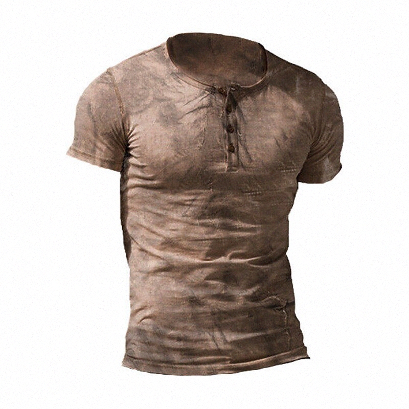 Men's T shirt Solid Colored Plus Size Henley Casual Daily Button-Down Short Sleeve Tops Basic Fashion Vintage Designer Green Light Brown Gra