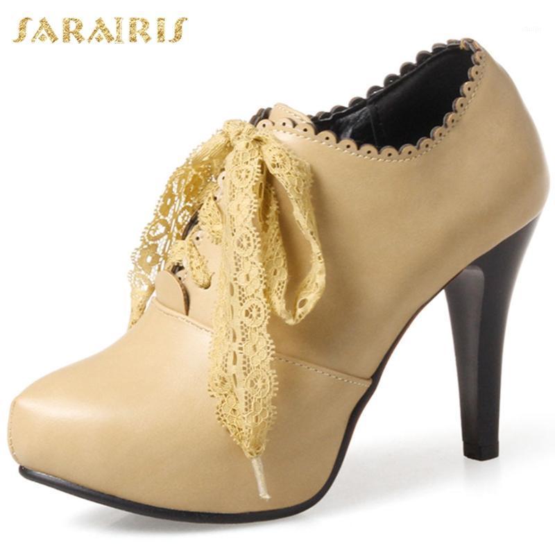 

Sarairis 2020 Fashion Plus Size 46 High Heels Office Lady Pumps Woman Shoes Lace Up Concise Dressing Ladies Pumps Women1, Apricot