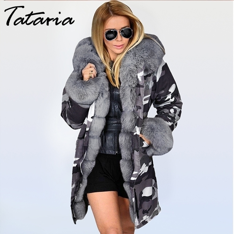 

Tataria Women Winter Thick Warm Hooded Parka Women' Military Parkas Coats Hooded Fur Collar Jacket Woman Faux Fur Velvet Jacket 201125, Khaki
