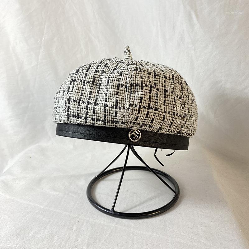 

Women's Fashion Letter Beret Hat Women's Mixed Color Woolen Winter Warm Retro Pumpkin British Hat1
