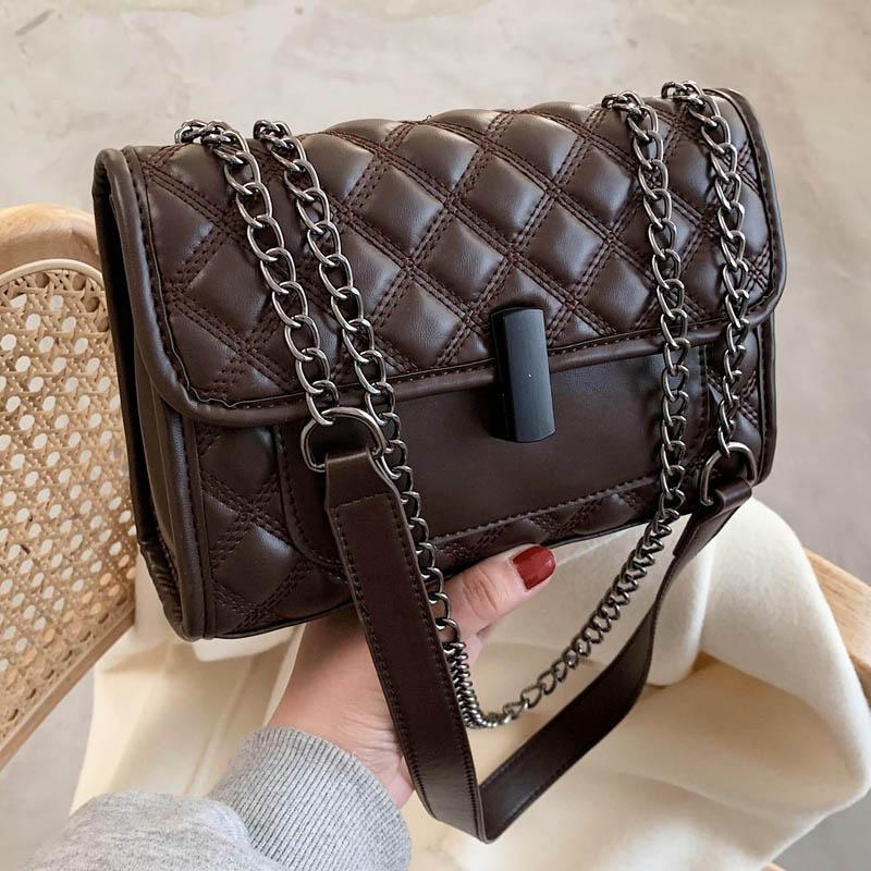 

Retro Shoulder Bags 2021 New Women Handbag Designer Clutches Pouch PU Leather Crossbody Small Square Bag Chain Women Flap Bag, Coffee shoulder bag