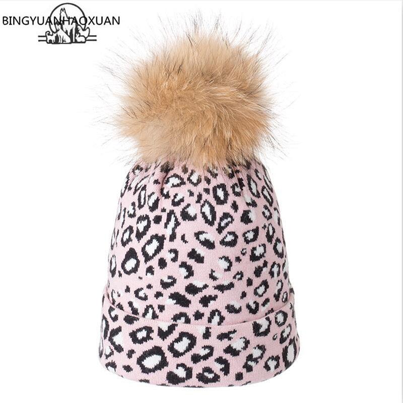 

BINGYUANHAOXUAN Winter Hat Raccoon Pom Pom Hat For Women Brand Thick Women Girls Caps Knitted Beanies Cap Wholesale