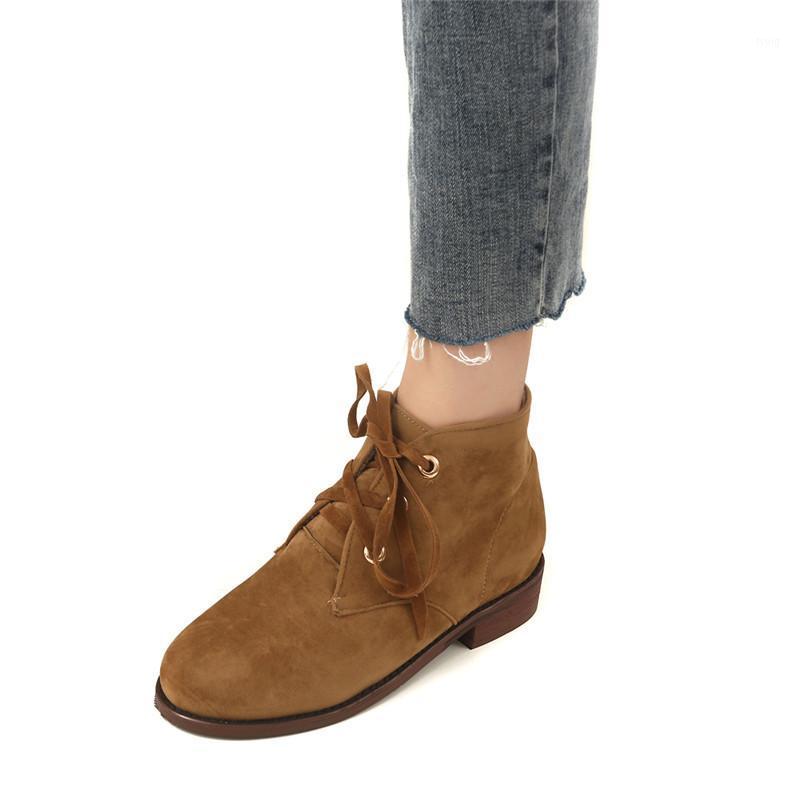 

YMECHIC Lace Up Flock Ankle Boots for Women Low Chunky Heels Autumn Winter Plus Size Ankle Motorcycle Combat Boots Gray Brown1, Black