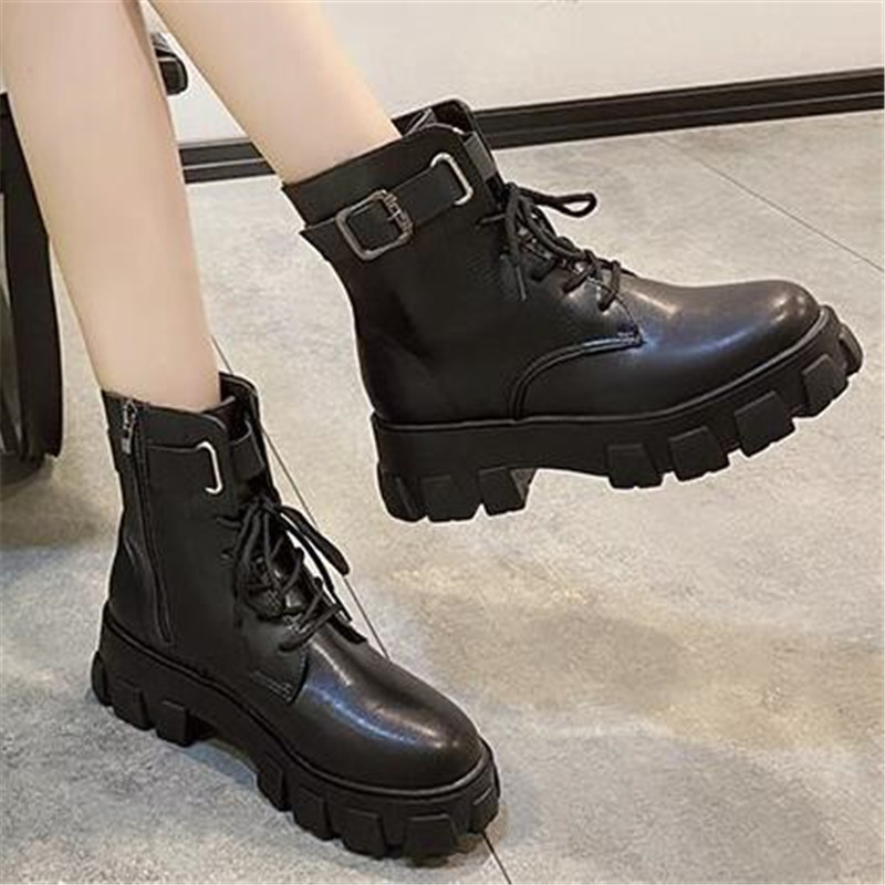 

Spring 2021 New Autumn Leather Shoes of the Feminine Fashion Female Square Rent to Platforms Women Boots Mujer ODU6, Beige