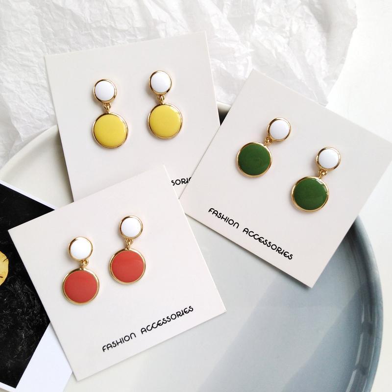 

Fashion metal circular color earrings female simple geometry color stud earrings Contrast round stud for women1