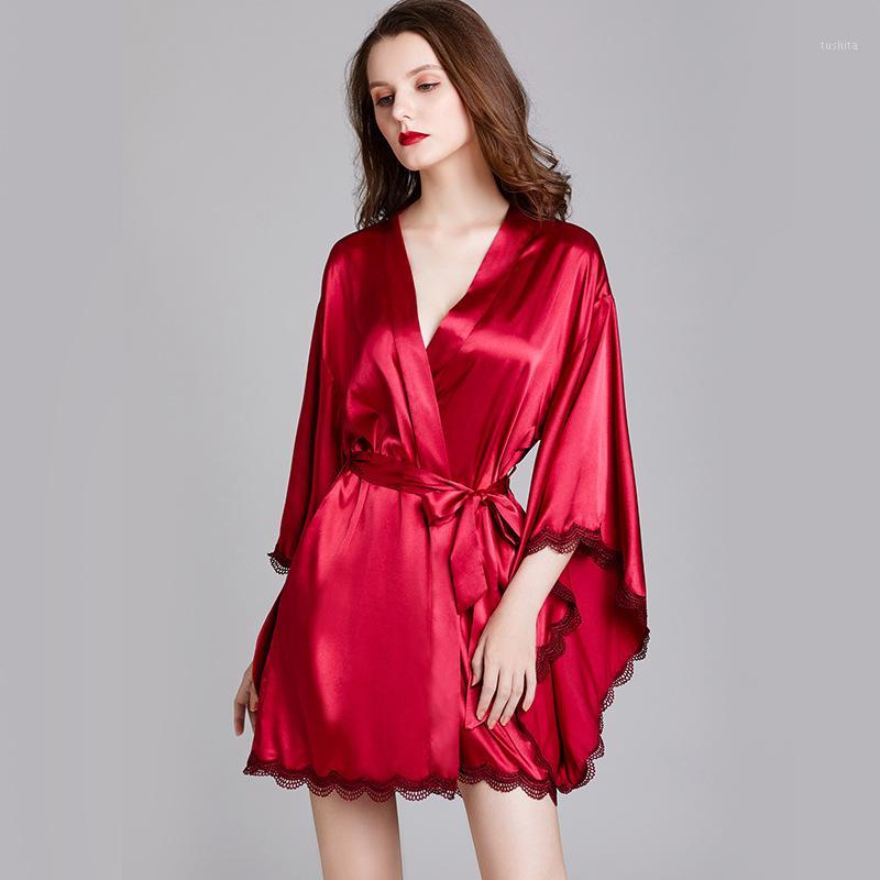 

Chinese Style Bride Bridesmaid Wedding Robe Female Satin Kimono Bath Gown Sleepwear Lace Nightdress Intimate Lingerie Homewear1, Style 1