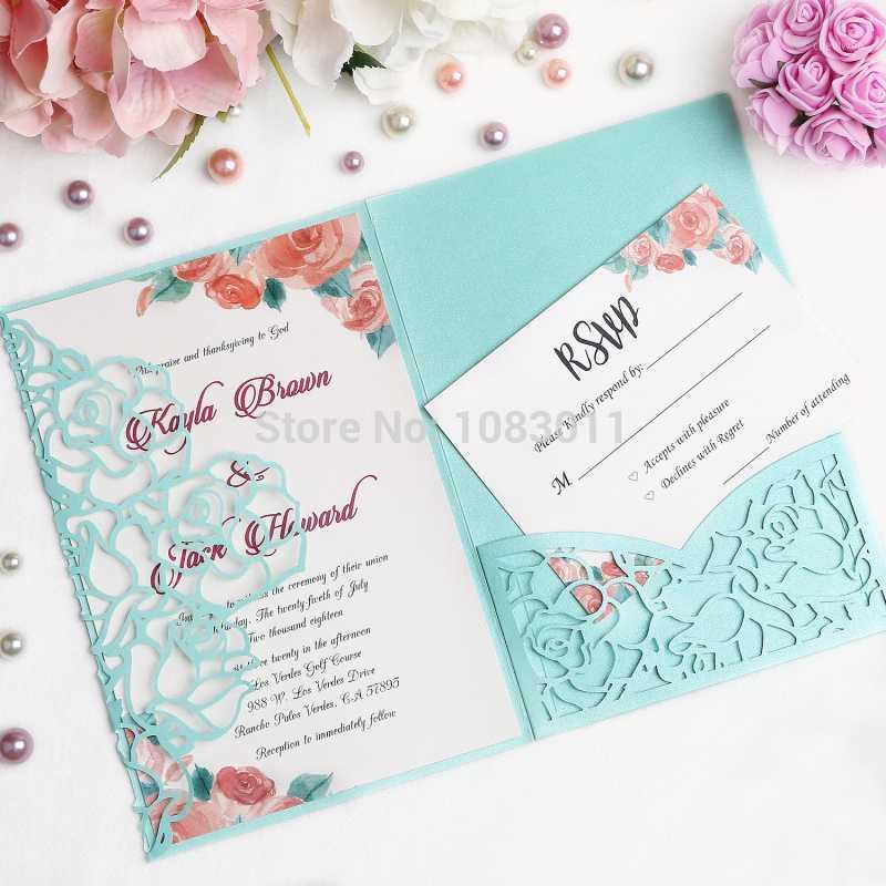 

PONATIA 20 PCS Laser Cut Invitations Card For Wedding Bridal Shower Engagement Birthday (Tifny Blue)1