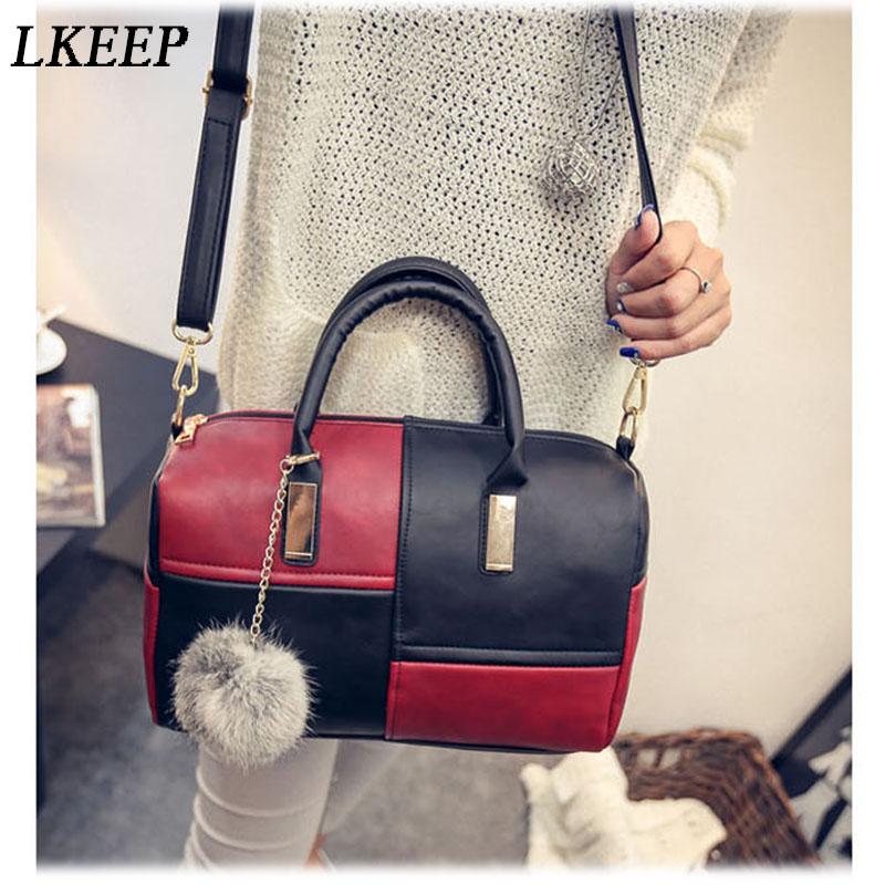 

Hot Sale Boston Patchwork PU Leather Women Bag Design shoulder crossbody Messenger bags Fashion Handbag Short Handle 969215, Red black