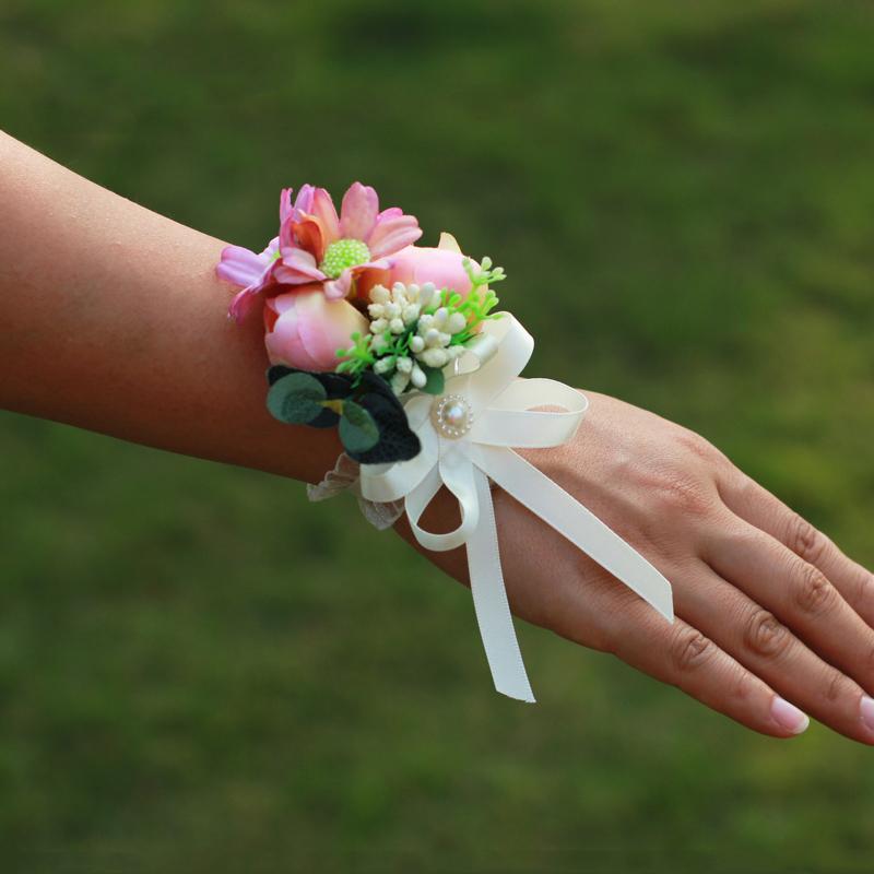 

WeddingBobDIY Artificial Silk Rose Flower Bride Wrist Corsage Brooch Sister Bridesmaid Wedding Hand Flowers Party Decoration, Green