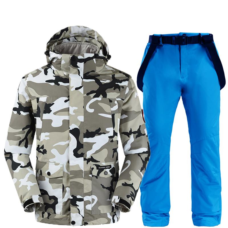 

Outdoor Sports Men's Ski Suit Camouflage Ski Pants Suit Men's Cold Resistance Index -30 Degrees Windproof Waterproof, C03