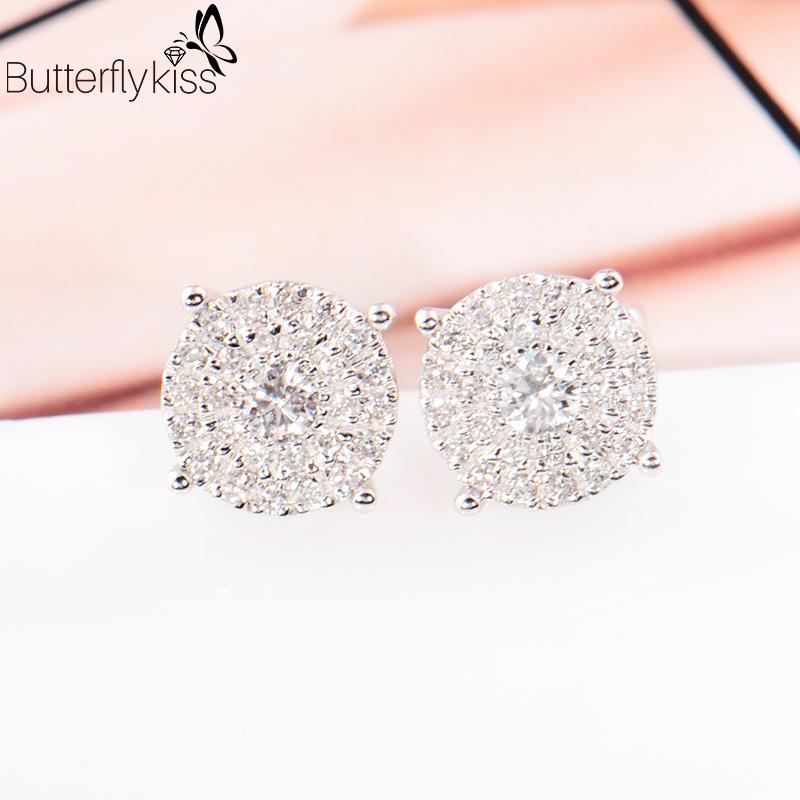 

BK 18k White Gold Moissanite Stud Earrings For Women Genuine Gold 585 VS D Color 2.4g Wedding Party Engagement Lady Fine Jewelry