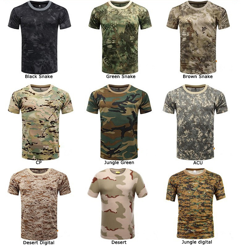 

Men's Camo Combat Tactical T Shirt Short Sleeve Quick Dry T-Shirt Camouflage Outdoor Hunting Shirts Military Army Summer Shirt, Desert
