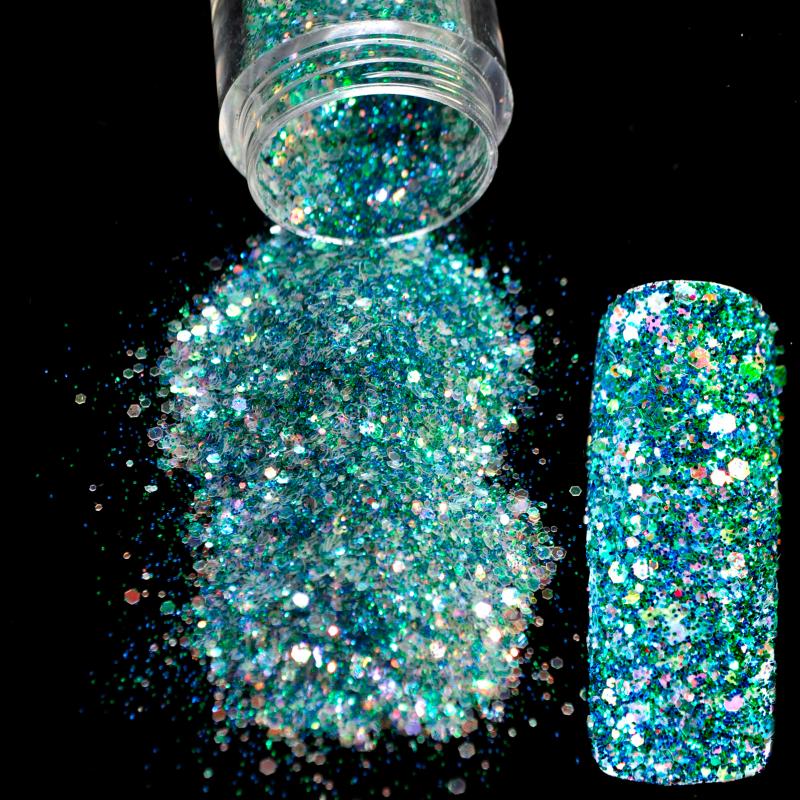 

Clear Acrylic Mix Size Nail Glitter Powder Laser Green 3D Nail Glitter Powder Easy DIY Decorations Sequins 261