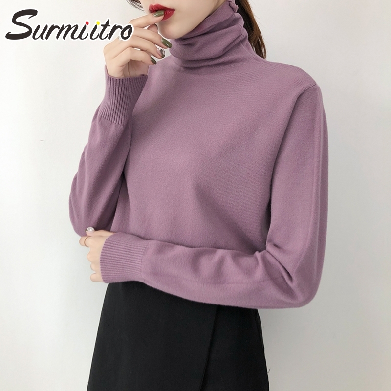 

SURMIITRO Korean Style Knitted Women Turtleneck Fashion Autumn Winter Sweater Long Sleeve Jumper Pullover Female Knitwear 201203, Hl