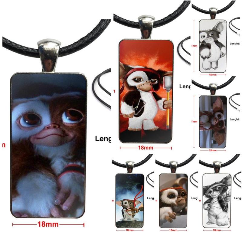 

For Girls Best Gift Gizmo Rambo Steel Color Glass Cabochon With Rectangle Shaped Pendant Choker Necklace
