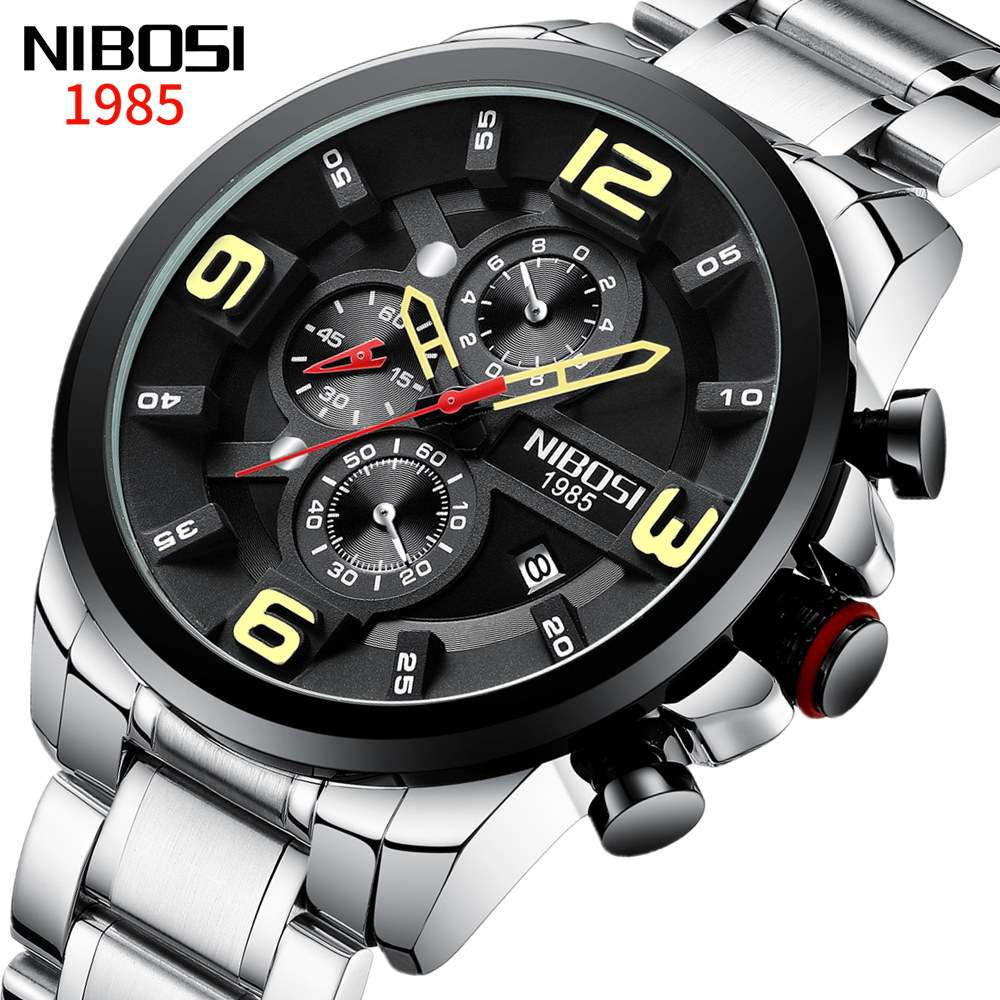 

NIBOSI Mens Watches Luxury Brands Calendar Stainless Steel Male Watch Top Brand Quartz Wristwatch for Men High Quality Waterproof Gift Watch, Orange number