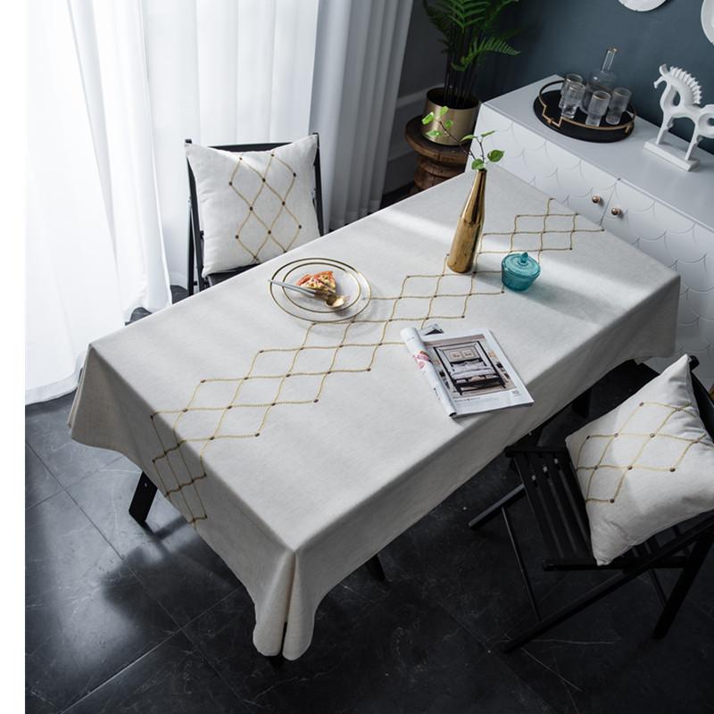 

Waterproof Tablecloth Geometric Embroidery Table Cloth Home Furniture Table Cover Pillowcase Cushion Covers Set Holiday Decor, White