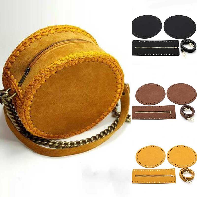 

4 pcs/set DIY Handmade Handbag Ladies Solid Color Round Pu Leather Crossbody Bag Strap Fashion Shoulder Bag Accessories1