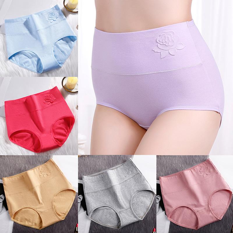 

Women's Rose Flower Embossed Cotton Panties Elastic High waist Ladies Underwear Underpants Breathable Sexy Briefs