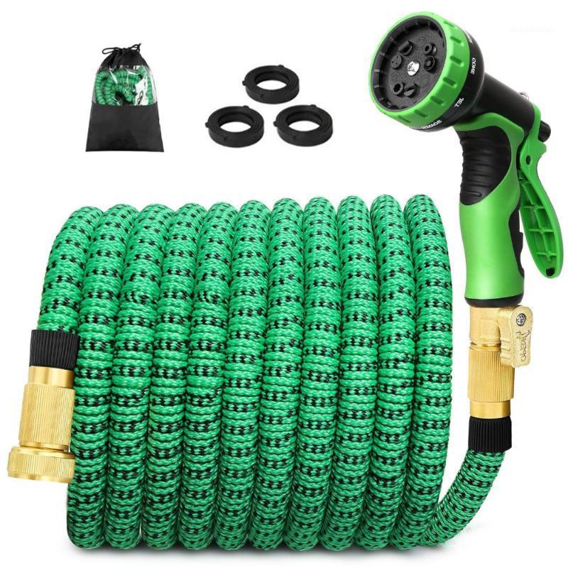 

25-100FT Garden Watering Hose Expandable For 3/4 diameter Faucet Irrigation Kit Flexible Car Wash Hoses Spray Gun For Gardening1, Green