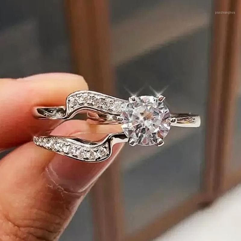 

Wedding Rings CAOSHI Delicate Sets Women Shiny Zirconia Trendy Female Engagement Ceremony Statement Jewelry Accessories, Slivery;golden