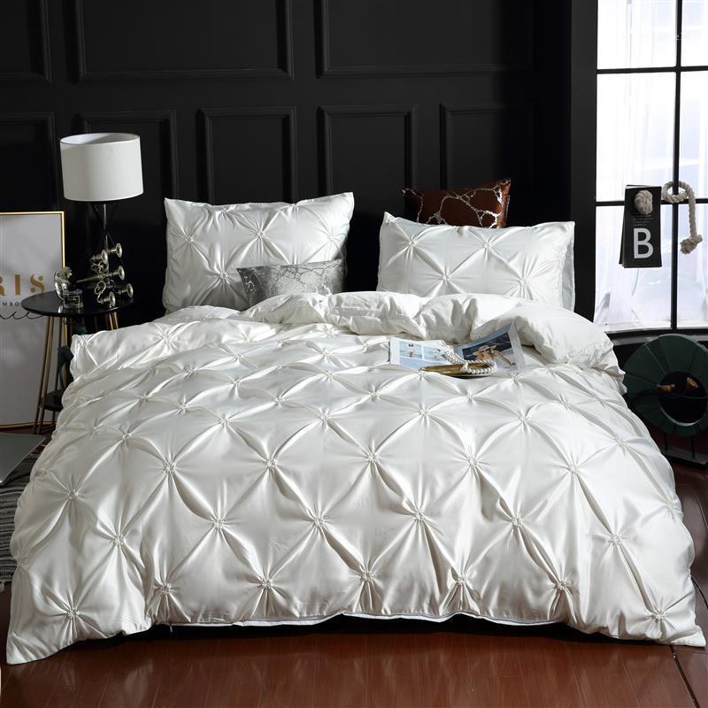 

LOVINSUNSHINE Luxury Silk Bedding Set Queen Comforter Bedding Set King Duvet Cover UO01#1, White