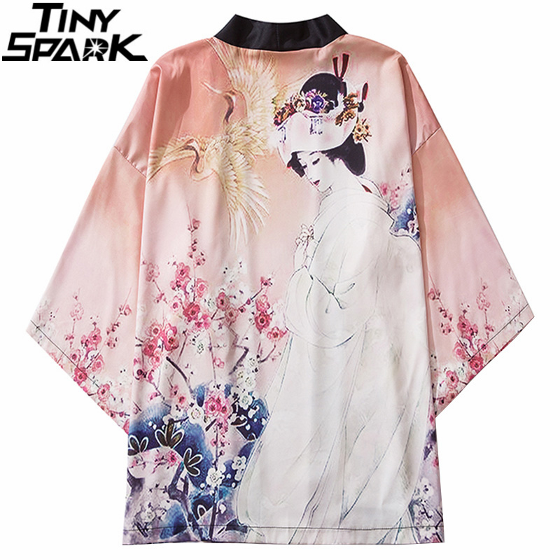 

Japanese Kimono Jacket Crane Geisha Harajuku 2020 Hip Hop Men Japan Streetwear Jacket Summer Thin Clothing Loose Kimono, A226076