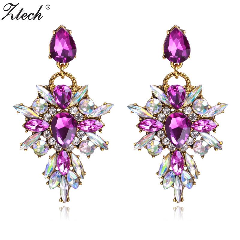 

Ztech Luxury Starburst Pendant 7 Color Crystal Drop Earrings Big Flower Statement Earrings Brand Jewelry Brincos Hot Sale