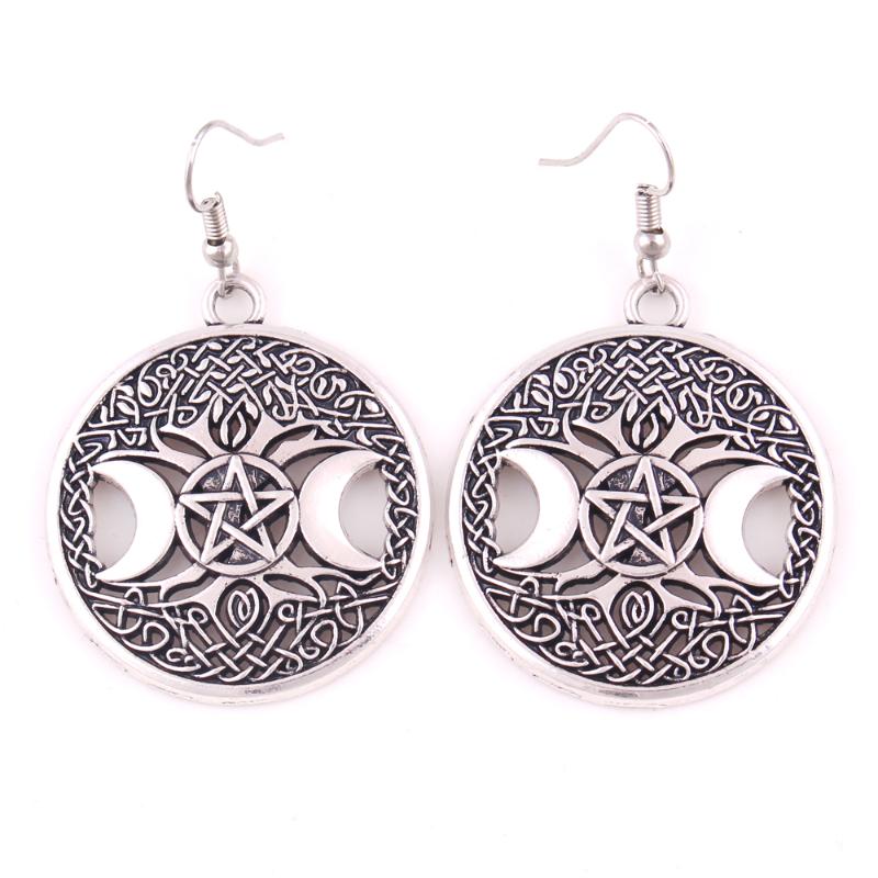 

Tree Of Life Norse Vikings Pendant Religious Pentagram Pentacle Hollow Star Moon Wicca Charms Earrings