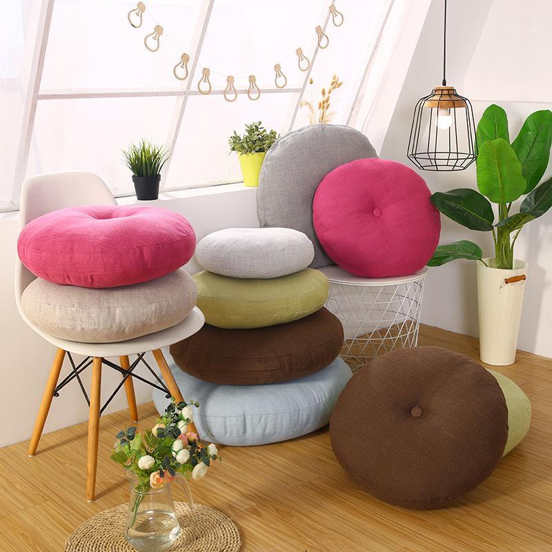 

Japan Seat Cushion Removable Coccyx Orthopedic Pad Round Hassock Futon Pouf Thickened Floor Mat Gray Beige Chair Back Cushions1