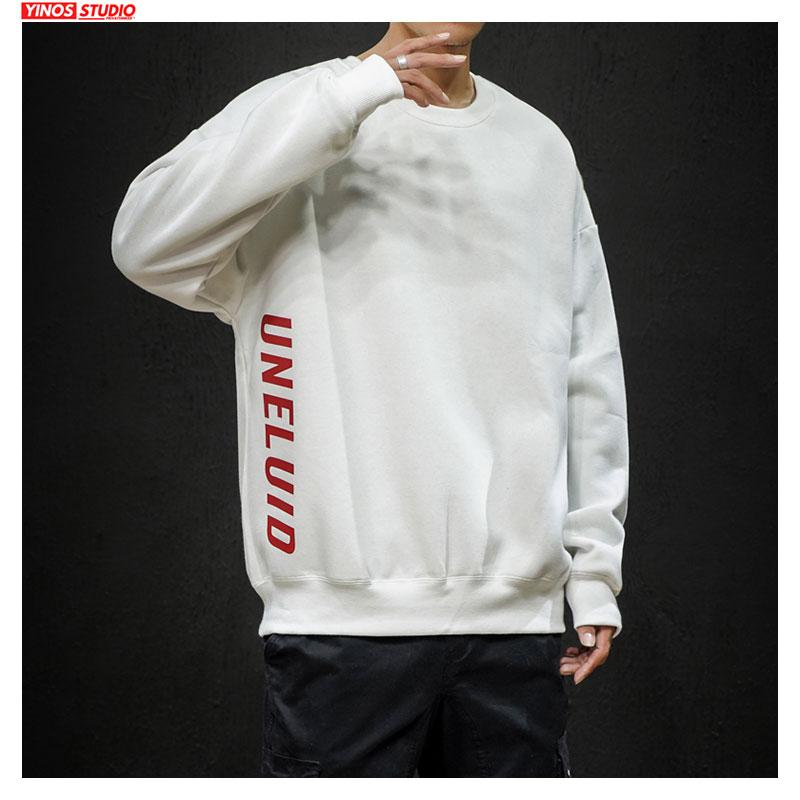 

Dropshipping Autumn Japanese Streetwear Solid Pullover 2020 Mens Causal Streetwear Tops Male Letter Sport Hoodies, White(asiansize)