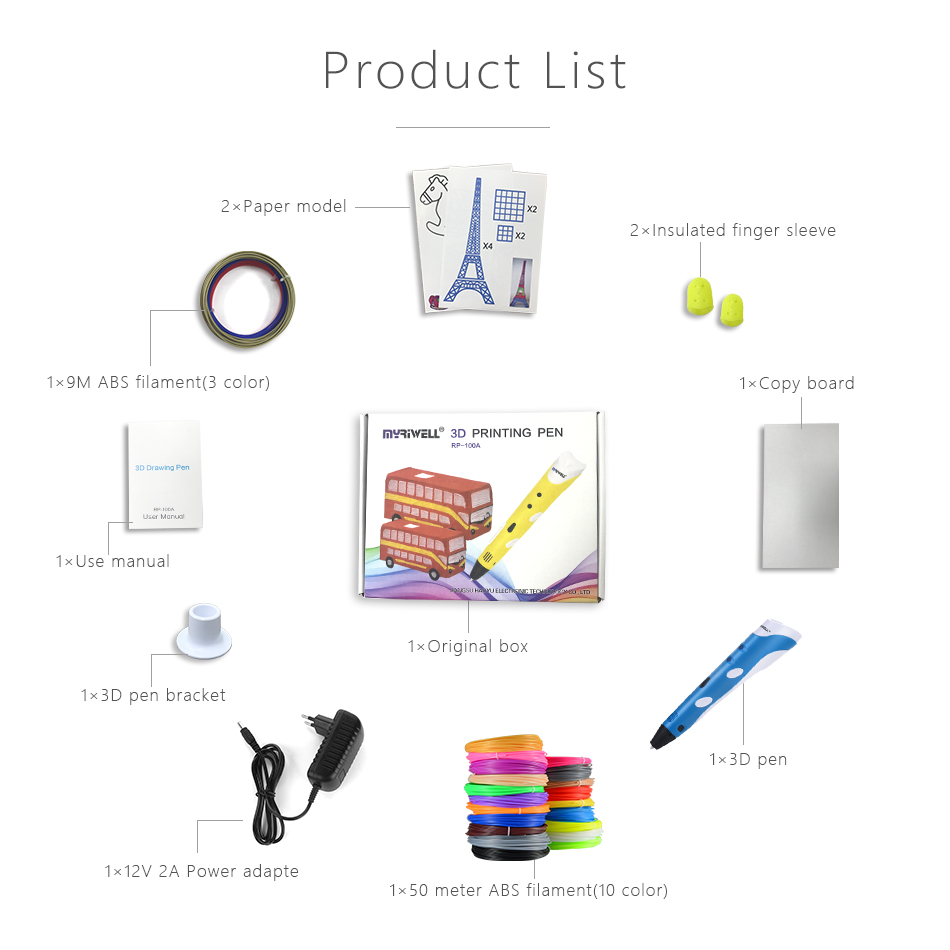 3D Pen With 50m 1.75mm ABS Filament Smart 3D Printing Pen 3D Handles for Kids Birthday Christmas Gift Drawing Pen-image-752459314