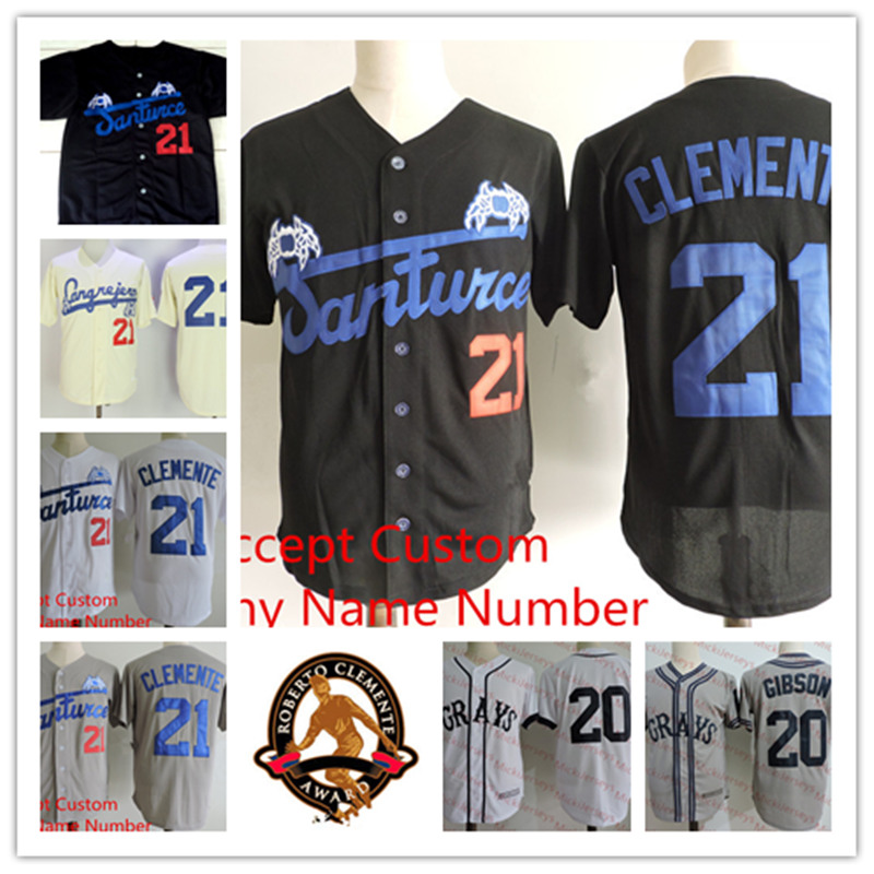 

#20 Joshua Gibson Veracruz Azules de Mexico NLBM Homestead Grays Jersey #21 Roberto Clemente SANTURCe CRABBERs Puerto Ricos baseball Jersey