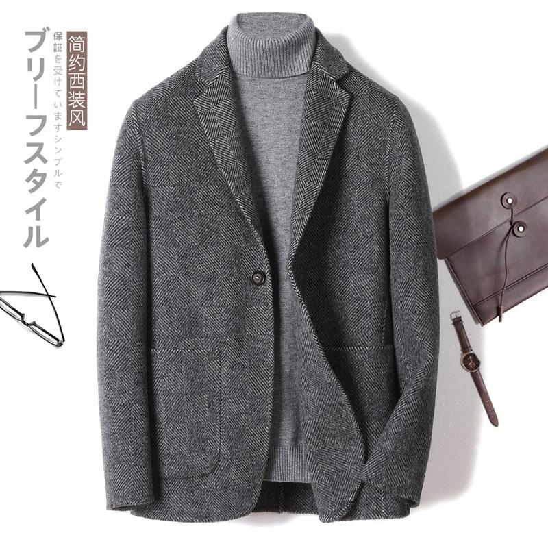 

Men's Alpaca handmade double faced suit youth urban leisure multi style woolen coat, See chart