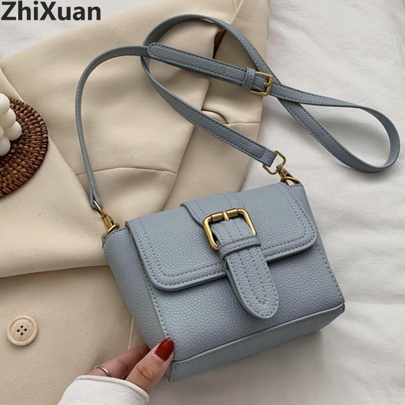 

ZhiXuan Fashion Ladies Shoulder Bags Simple PU Leather Handbag Small Bucket Bags Brand Soild Crossbody Bag for Women Phone Purse, Blue