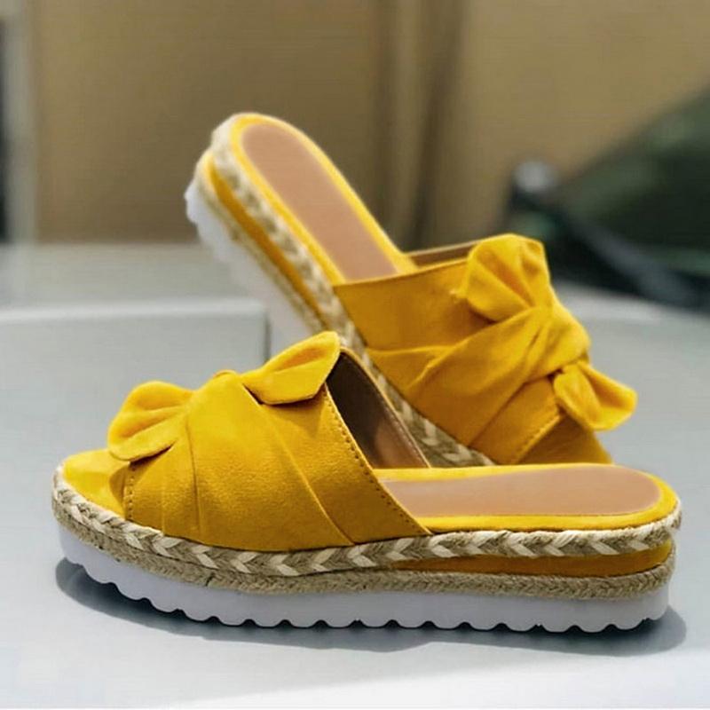 

2021 Women Sandals Ladies Summer Slippers New Fashion Straw Woven Platform Platform Bow Female Floral Beach Shoes Outdoor Slides, Rose red 2