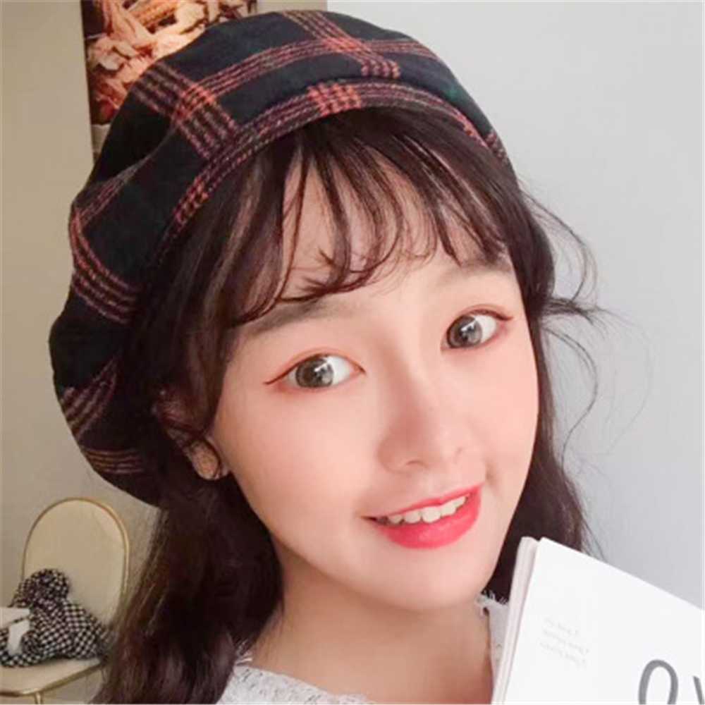 

Japanese retro Plaid woolen Beret spring and autumn painter hat with soft girl retro octagonal hat WS-2558, Ws-2558-1