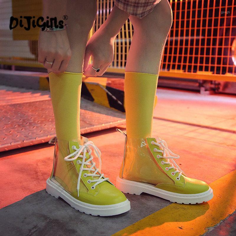 

New Arrival 3 Colors Transparent Rain Boots Women Waterproof Boots Water Jelly Shoes Lace Up Ankle Drop Shipping1, Red