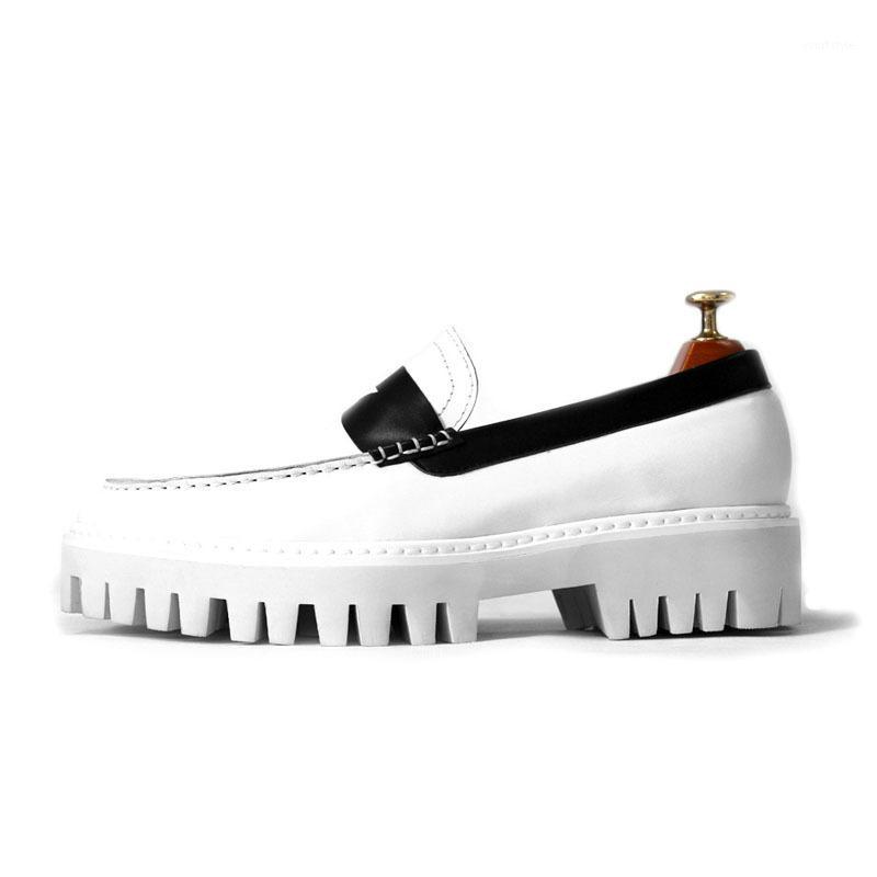 

Spring Autumn Genuine Leather Mens Shoes Formal White Black Luxury Man Shoe Thick Platform Loafers Moccasins For Men US 4.5-11.51