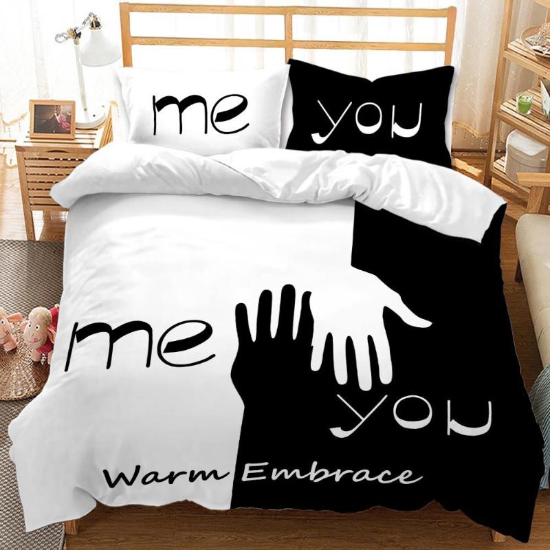 

BEST.WENSD Girl Boy 228x228 Bedding Set Black White Duvet Cover Sets Couple Pattern Quilt Cover Bed Linens Bed Comforter Set Hot, As picture