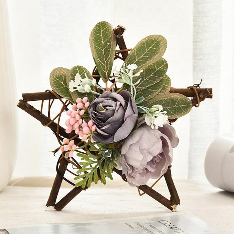 

Christmas Mini Artificial Flower Five-pointed Star Garland Rattan Circle Christmas Decoration, DIY Five-pointed Star Frame1