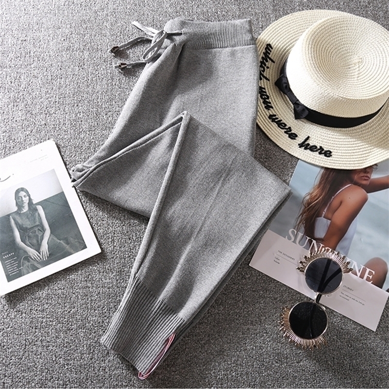 

Autumn Knitted Harem Pants Women Student Solid Color Loose Fit Jogger Harem Pants Casual Bottoms Women High Waist Pants 201228, Gray