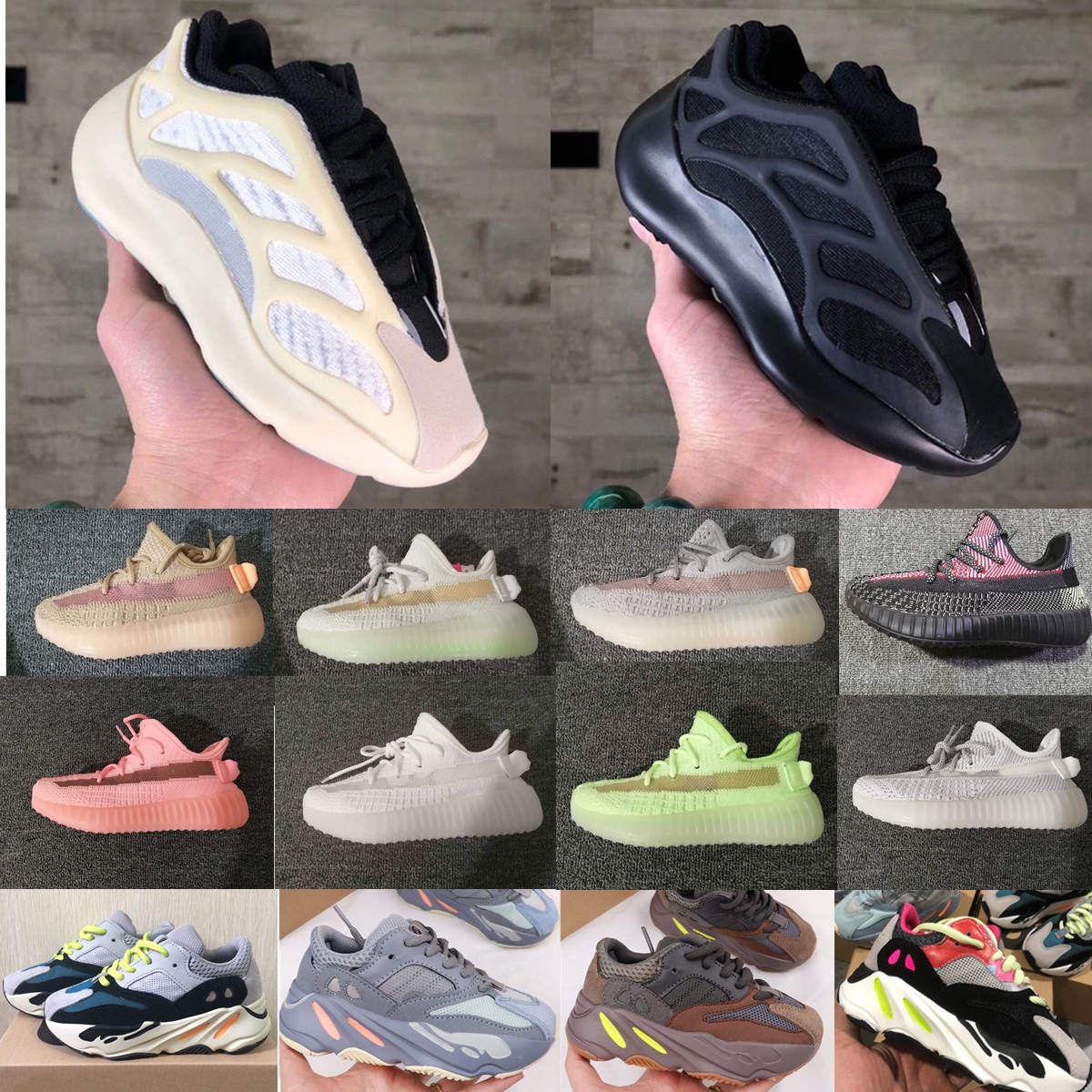 

Kids boys girls Kanye 3M Reflective Running Shoes West Yecheil Static Glow Green Clay Toddler Children Trainers Sneakers, Color #18