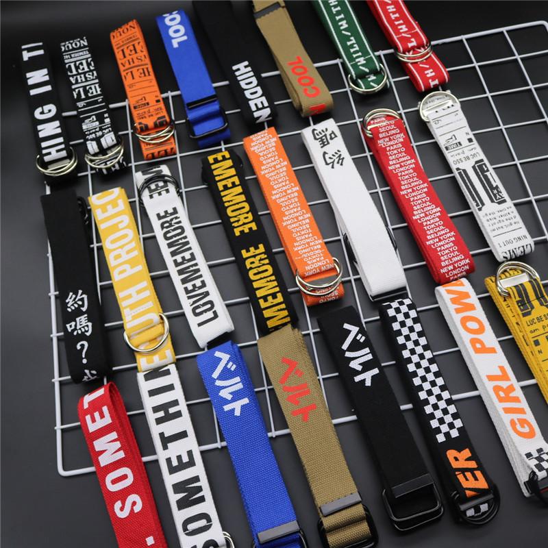 

20 Models Women Men Belts Long Canvas Casual Belt Letter Stitching Waist Strap Jeans Trouser D Buckle Female Waistband Harajuku, Black