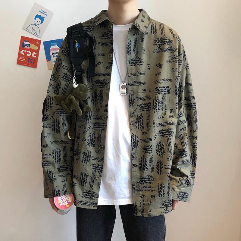

Long Sleeve Shirts Men Blouse Plus Size Fashions BF Korean Personality Printed Shirt Mens Streetwear Clothes Hipster Tops Casual, Yellow