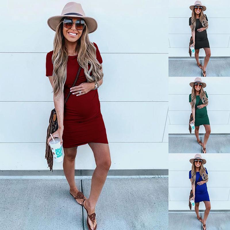 

Pregnancy Dress Women Long Sleeve Bodycon O-Neck Irregular Solid Dresses Maternity Dresses for1, Green