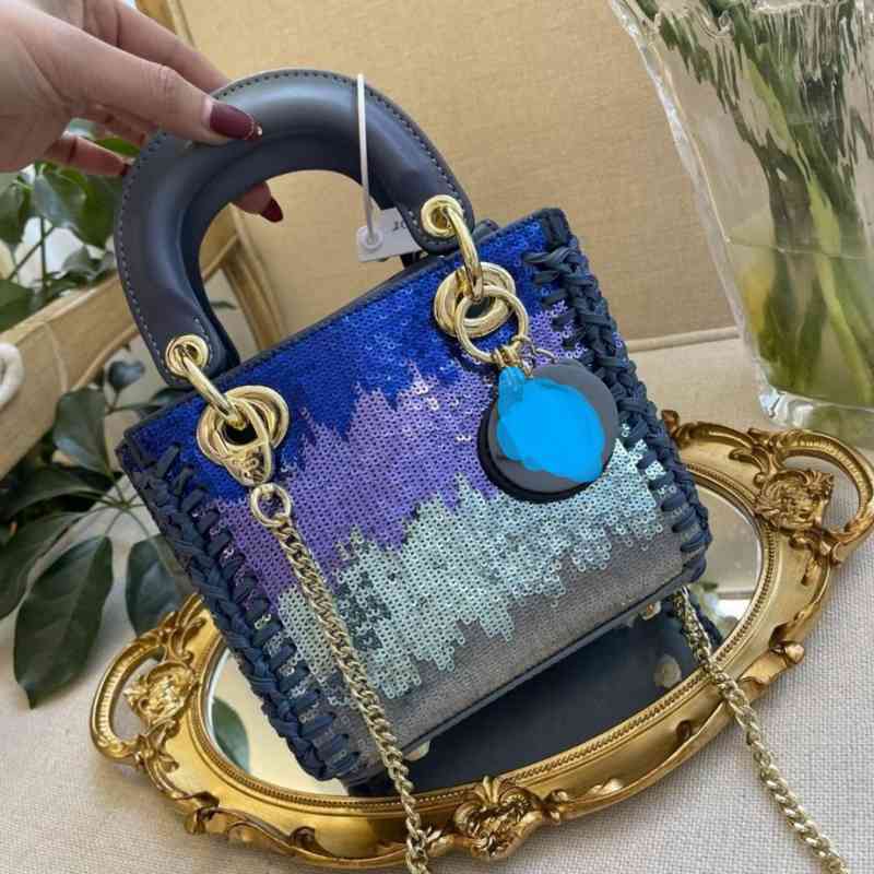 

Heavy Industry Gradient Sequin Women's Bag Portable Diana Bag 2021 New Fashion Brand Single Shoulder Messenger Bag With Gift With Logo, Blue